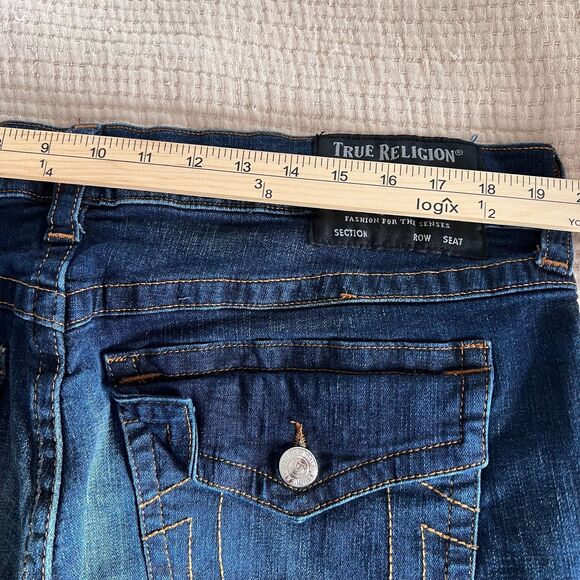 True Religion Ricky Jeans Mens 40 Blue Relaxed Straight Denim Distressed Casual - Picture 11 of 16